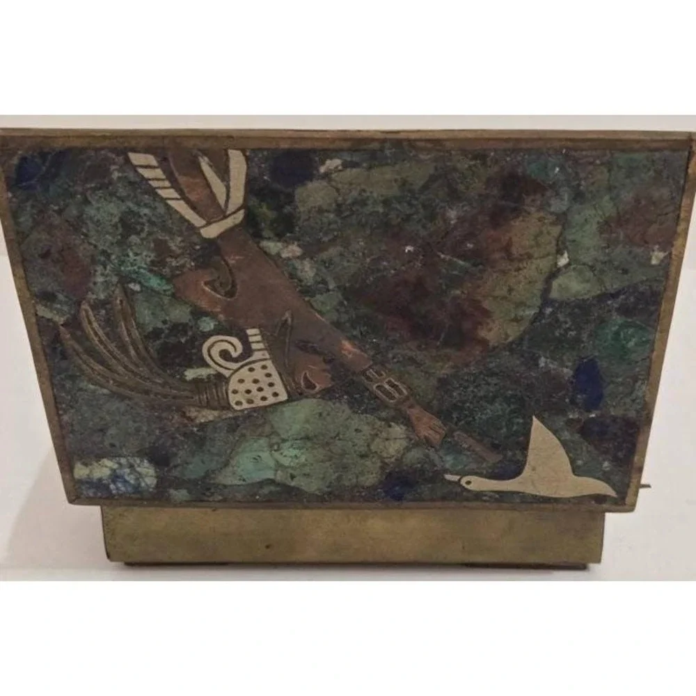 Vintage Los Castillo Style‎ Lidded Malachite & Lapis Mosaic Trinket Box